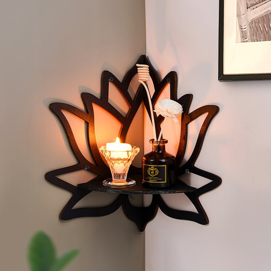 Floating Wooden Lotus Shaped Display Shelf Corner Crystal Stone Organizer Wall Decoration Beautiful Interior Decoration Chris Decor