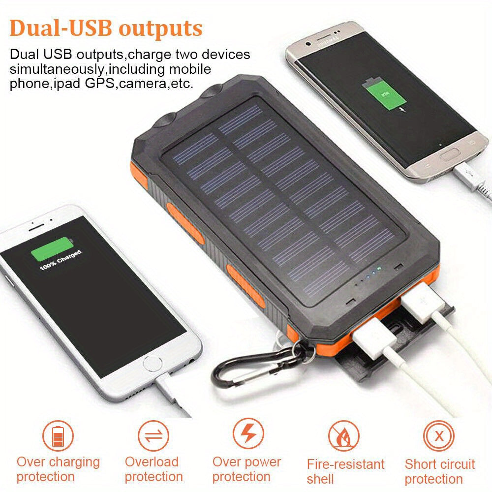 10000mAh USB Portable Charger Solar Power Bank For Cell Phone