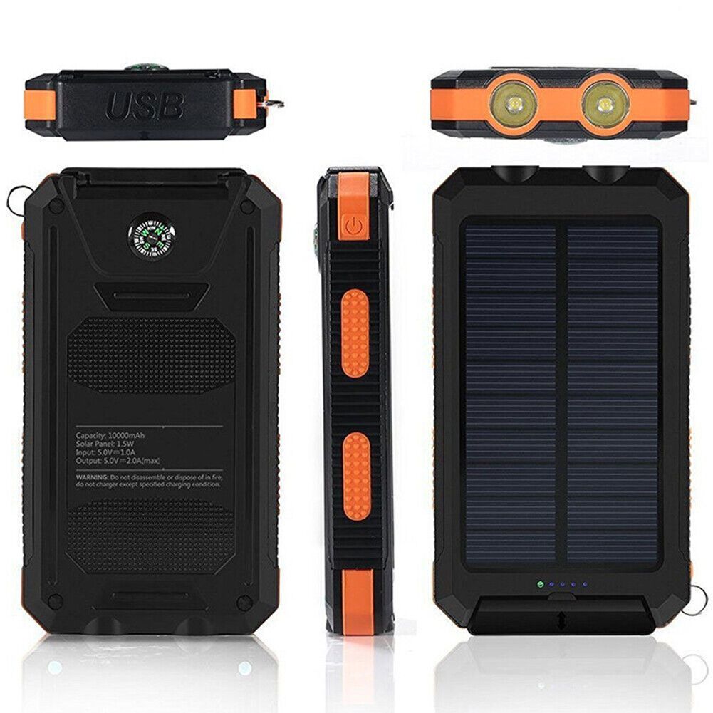 10000mAh USB Portable Charger Solar Power Bank For Cell Phone