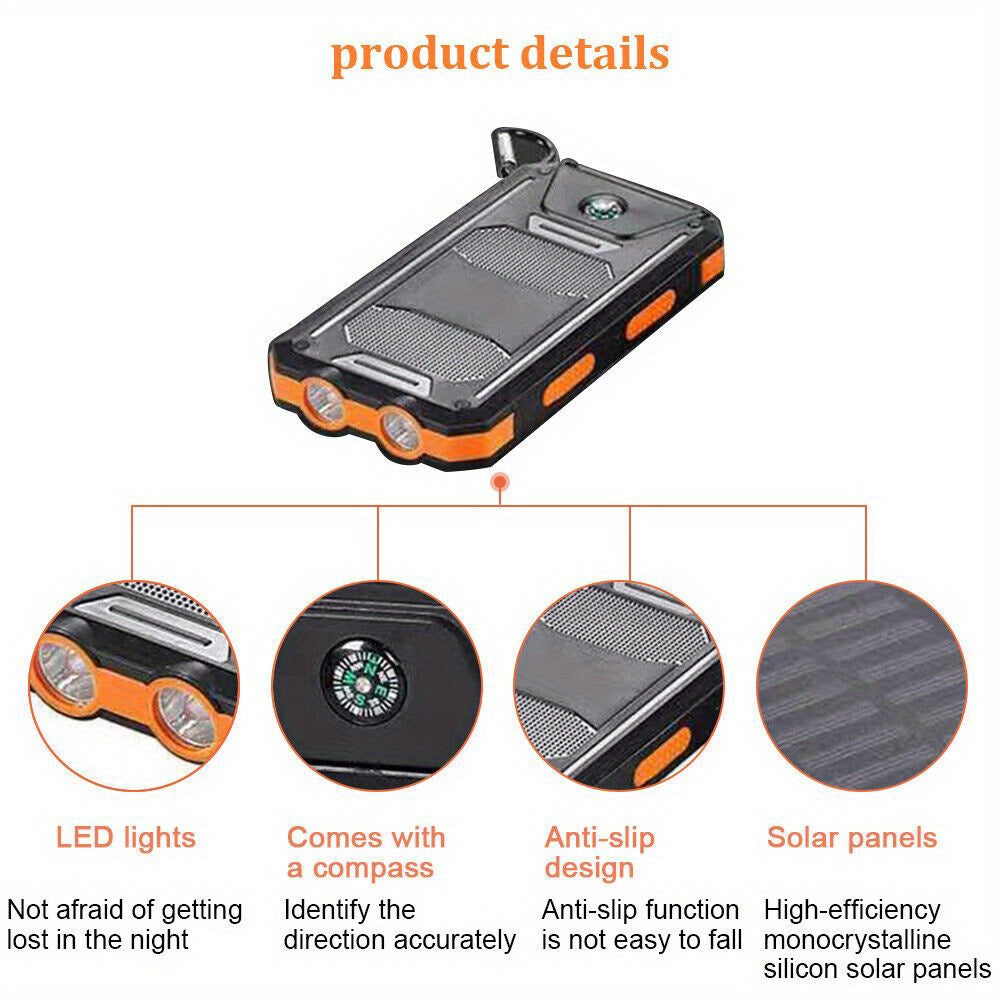 10000mAh USB Portable Charger Solar Power Bank For Cell Phone