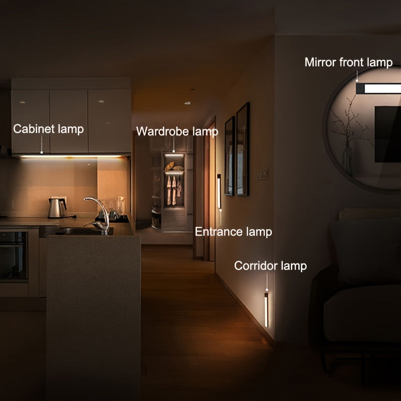 Motion Sensor Magnetic Cabinet Light USB Rechargeable Kitchen Night Lights Under Counter Closet Lighting Wireless Magnetic Battery Powered Operated Light