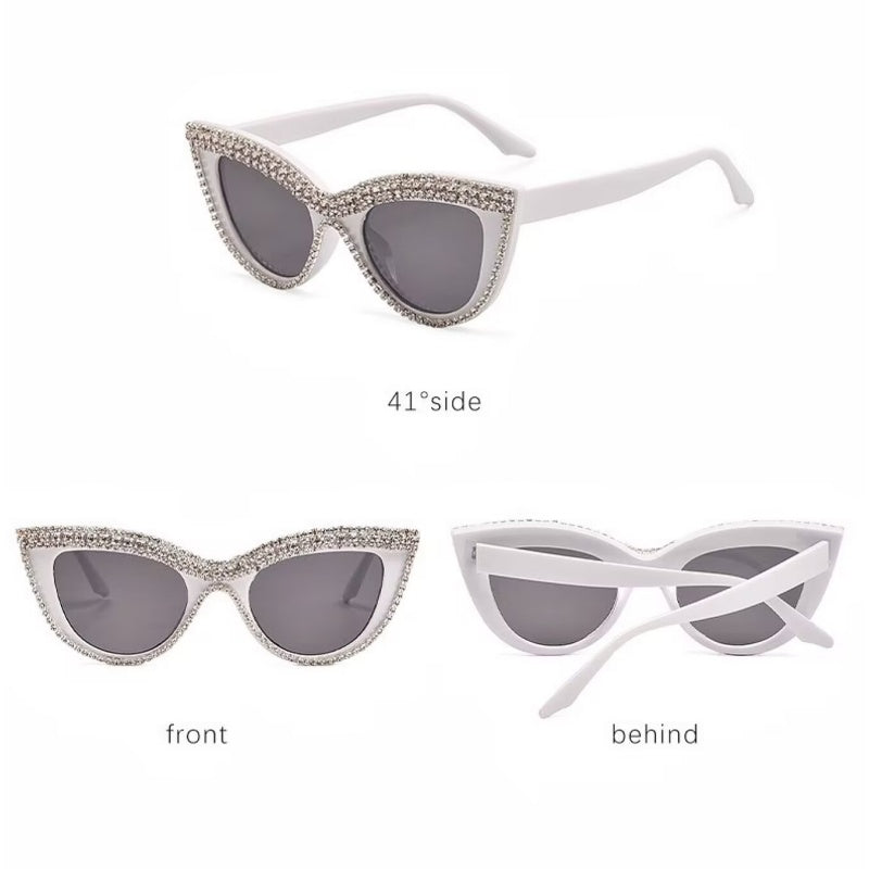 Women's Trendy  Cat Eye Sunglasses Shiny Rhinestone Sunglasses Beach Resort Style Glasses