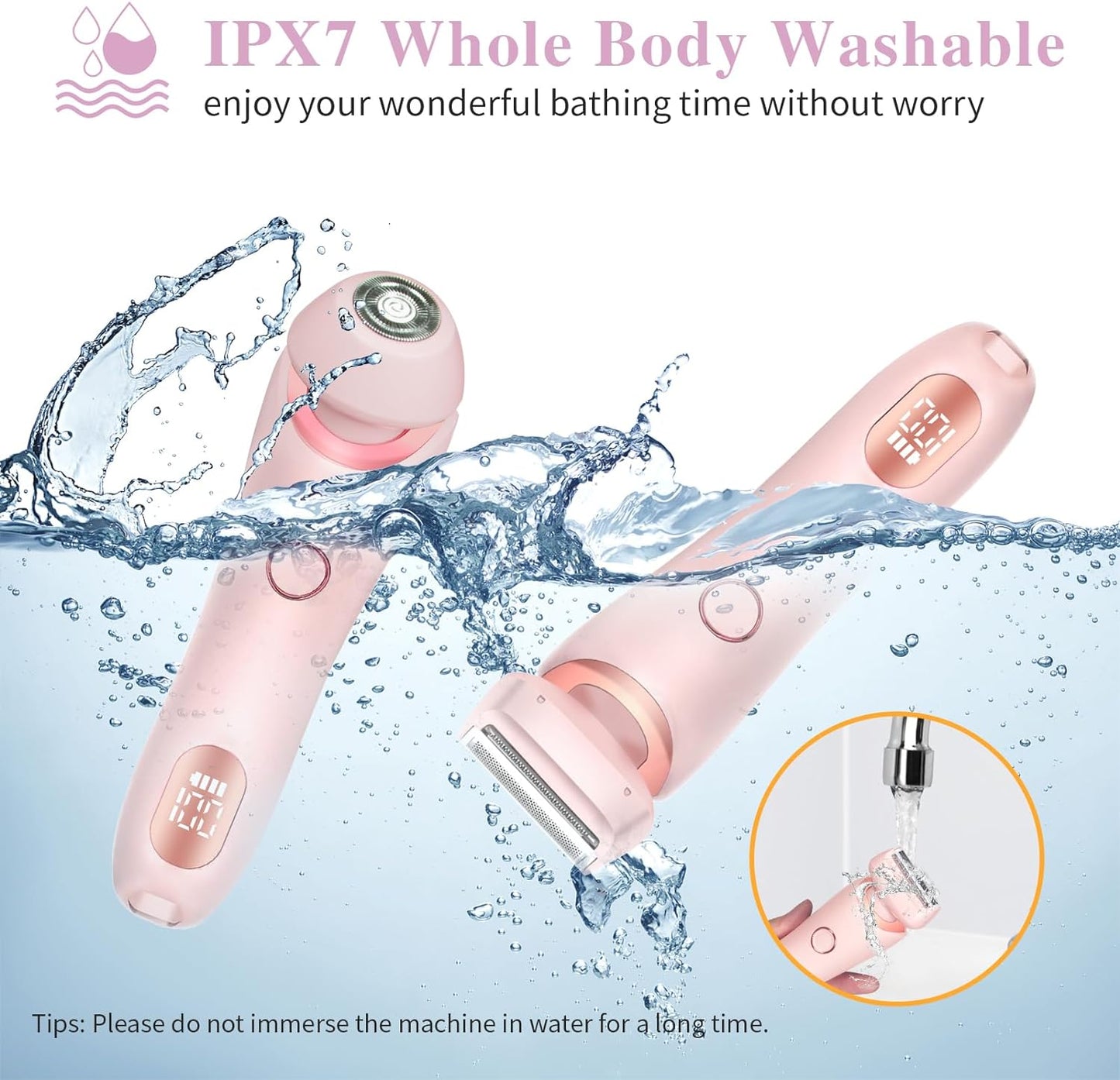 Electric Shaver for Women, Rechargeable 2-in-1 Shaver Cordless Hair Removal for Women with Removable Head, IPX7 Waterproofing, Wet/dry Use