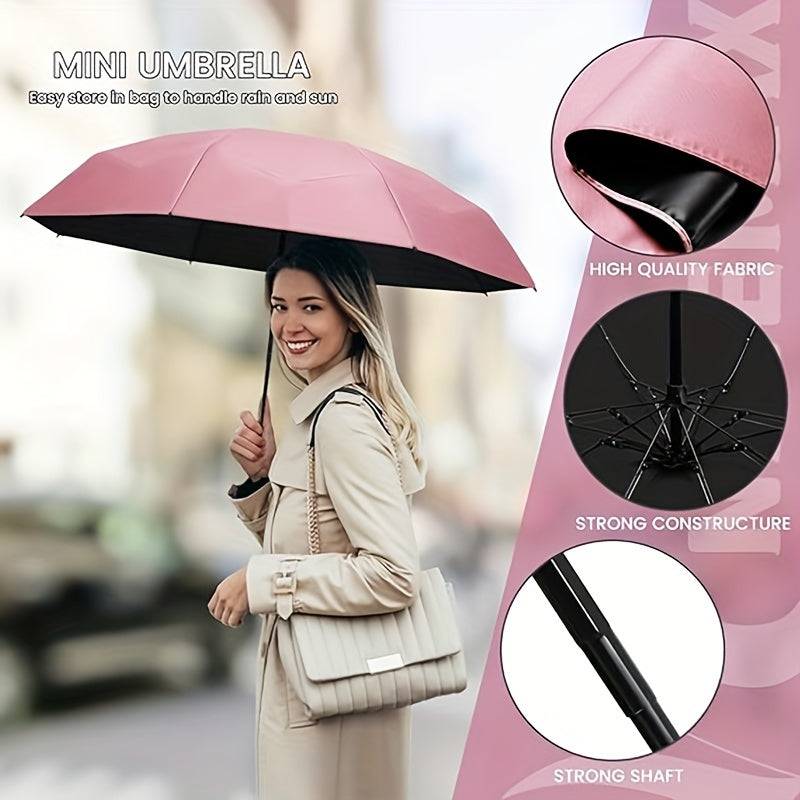 Portable Sun Umbrella Compact 6 Rib Mini Umbrella - Weather Resistant Polyester Umbrella Foldable