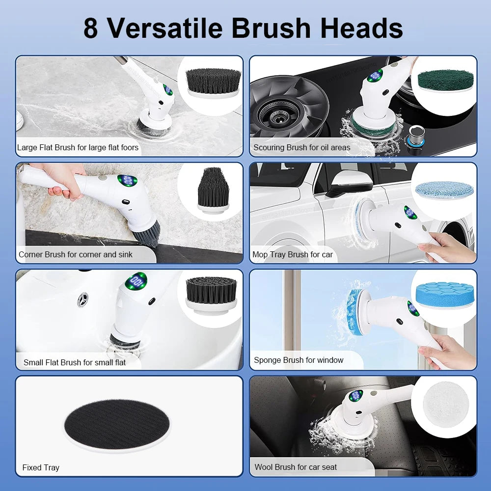 Home Cordless Cleaning Brush 8 in 1 Multi-function Electric Cleaning Brush Rotatable Cleaning Brush