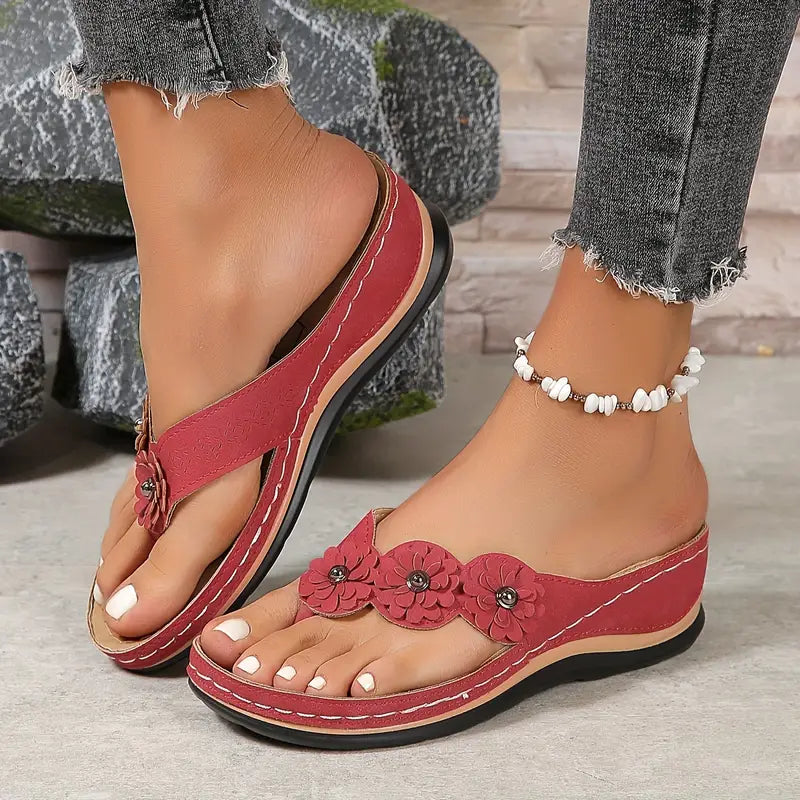 Flower Flip-flops Solid Color Non-slip Sandal Slippers Casual Outdoor Beach Slippers