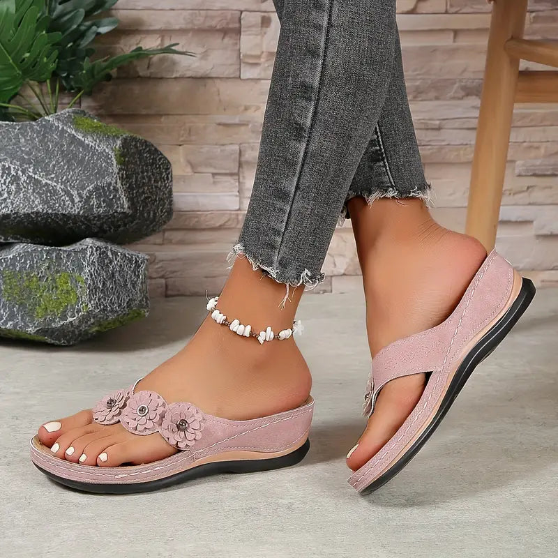 Flower Flip-flops Solid Color Non-slip Sandal Slippers Casual Outdoor Beach Slippers