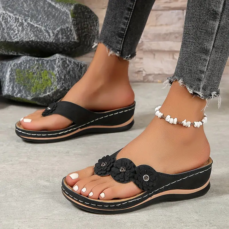 Flower Flip-flops Solid Color Non-slip Sandal Slippers Casual Outdoor Beach Slippers