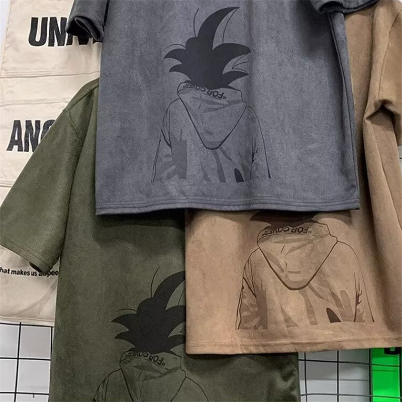 Fashion tshirt Son Goku Print Suede Short sleeved Tshirt Men's Summer New Tops