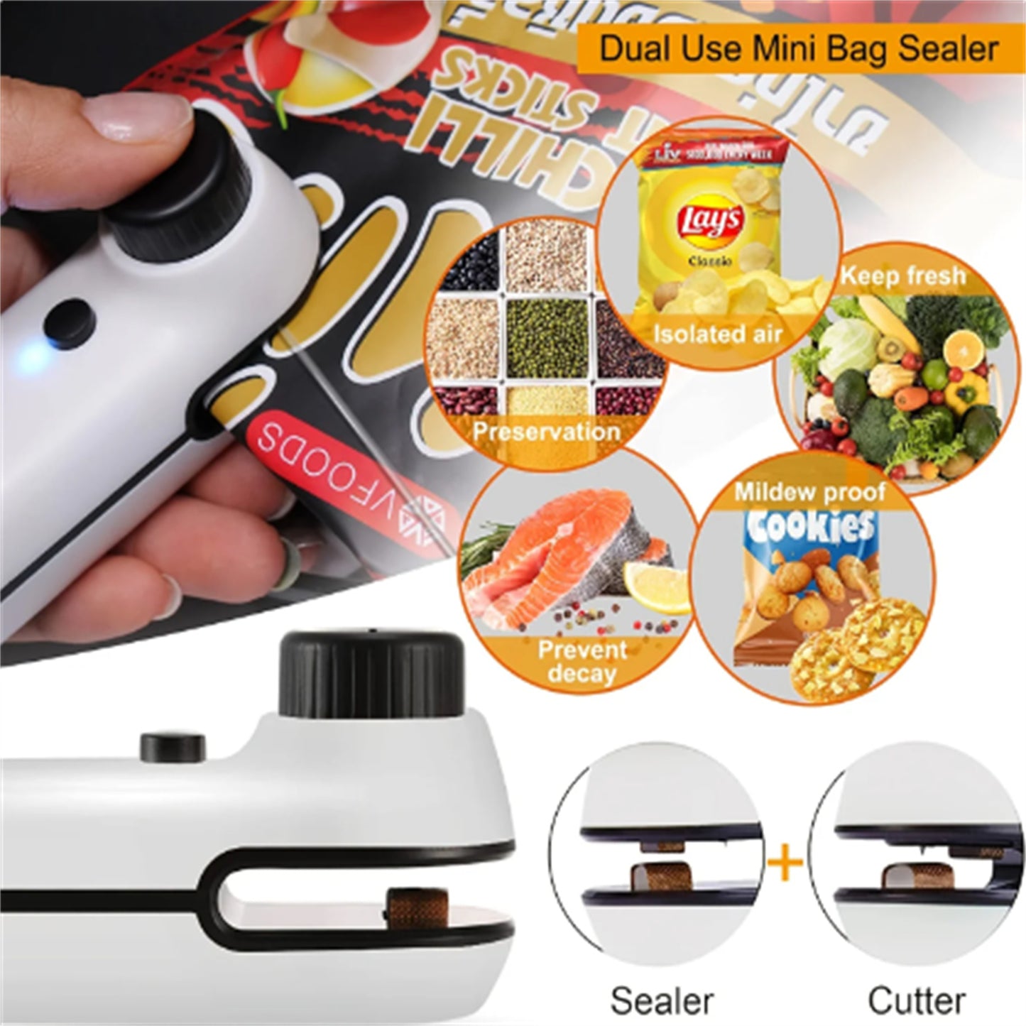 Rechargeable Heated Vacuum Sealer USB Rechargeable Mini Bag Sealer 2 in 1 Bag