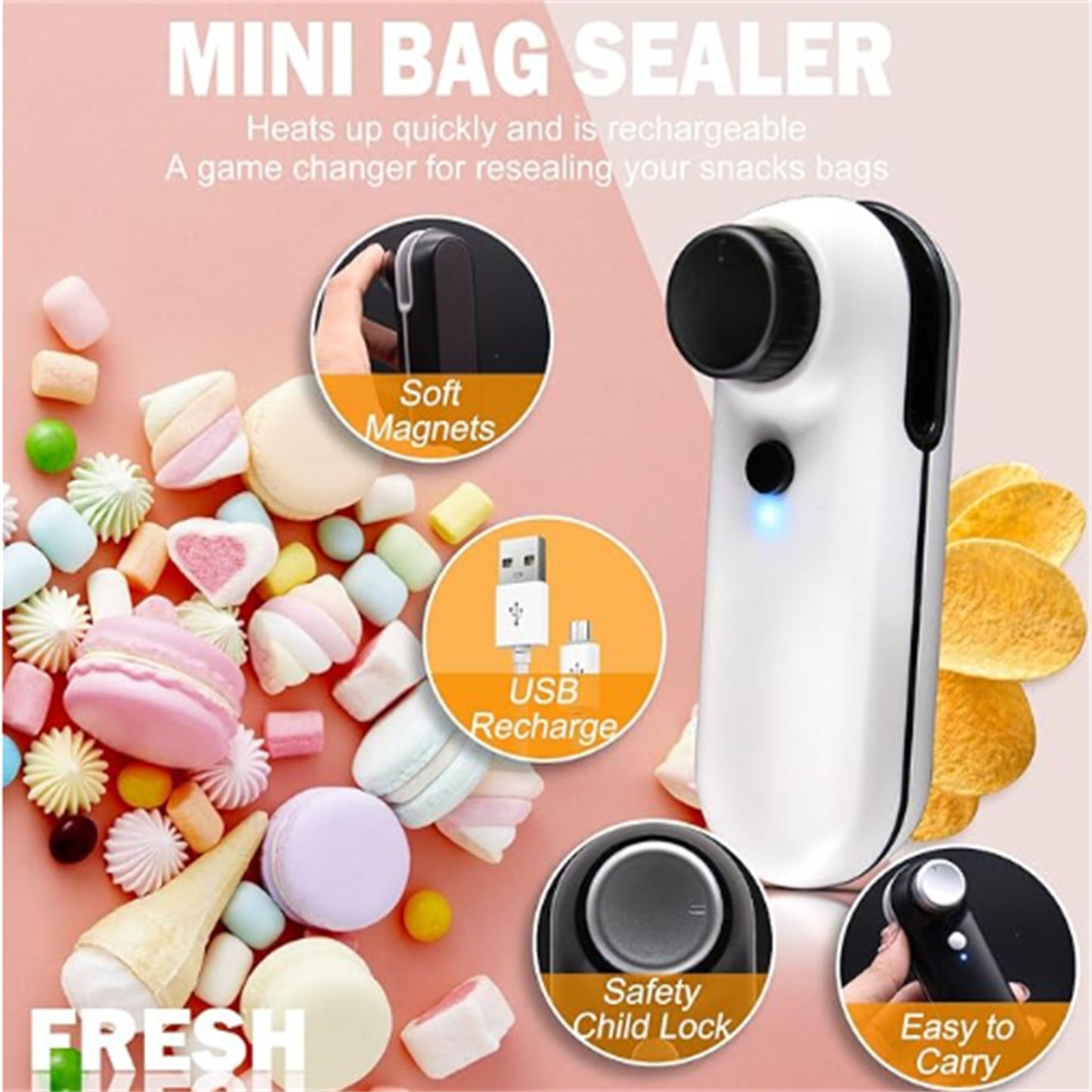 Rechargeable Heated Vacuum Sealer USB Rechargeable Mini Bag Sealer 2 in 1 Bag