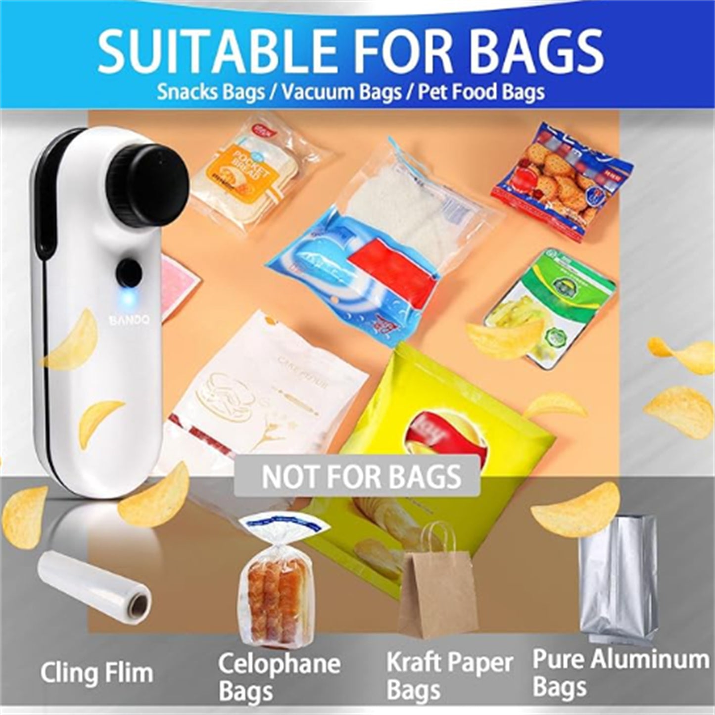 Rechargeable Heated Vacuum Sealer USB Rechargeable Mini Bag Sealer 2 in 1 Bag